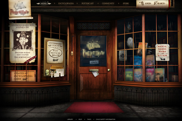 Údajný návrh vzhľadu stránky www.pottermore.com