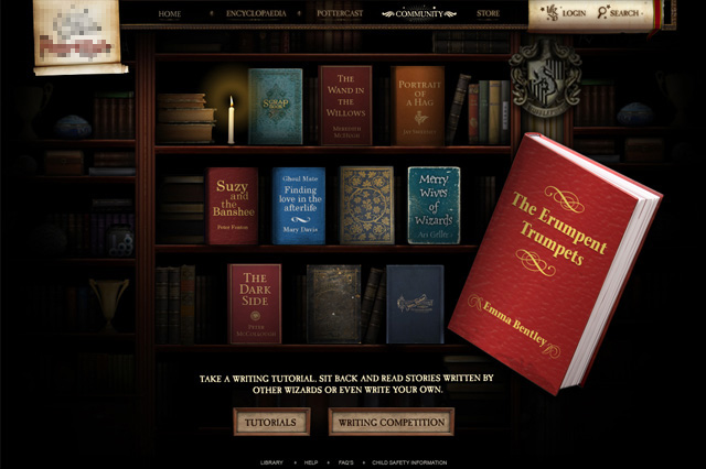Údajný návrh vzhľadu stránky www.pottermore.com
